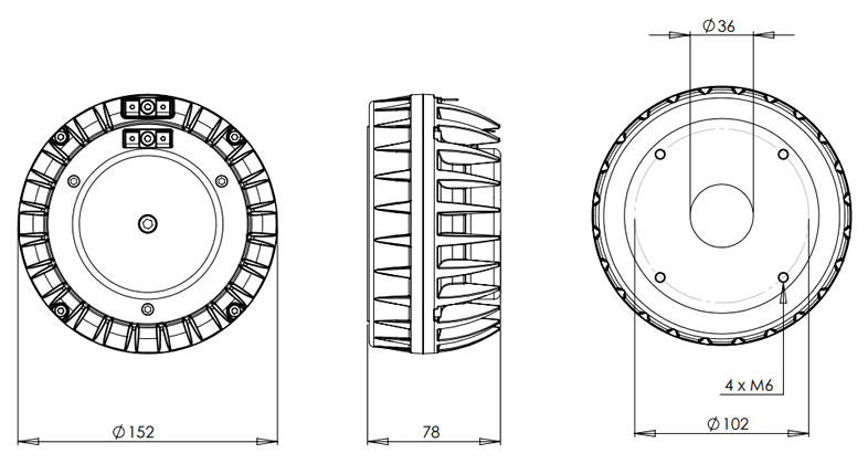 drawing & mounting du moteur de compression coaxial B&C Speakers Moteur d'aigu coaxial B&C DCX464, 16+16 ohm, sortie 1.4 pouce