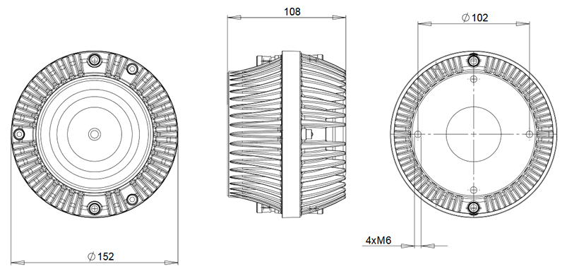 drawing & mounting du moteur de compression coaxial B&C Speakers Moteur d'aigu coaxial B&C DCX50, 8+8 ohm, sortie 2.0 pouce
