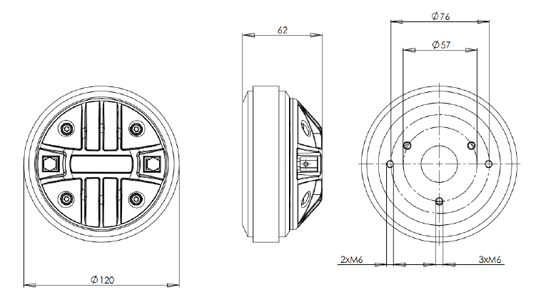 drawing & mounting du moteur de compression B&C Speakers Moteur de compression B&C Speakers DE250, 8 ohm, gorge 1.0 pouce