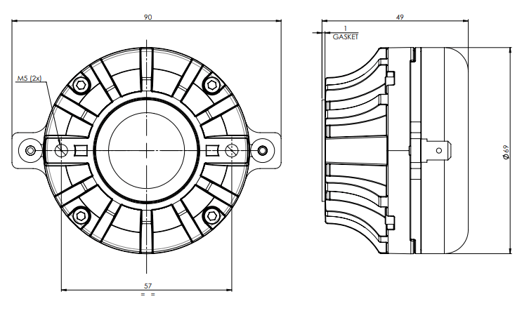drawing & mounting du moteur de compression B&C Speakers Moteur de compression B&C Speakers DH450, 16 ohm, gorge 1.0 pouce