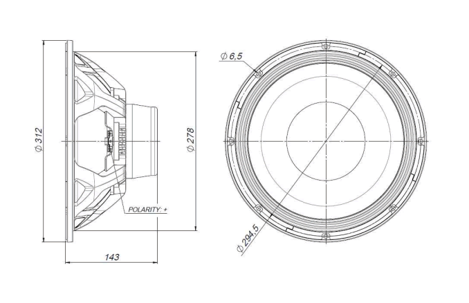 Image Drawing & Mounting haut parleur à cône Beyma Haut-parleur Beyma 12MC700Nd, 8 ohm, 12 pouce