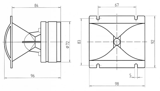 drawing & mounting du pavillon+compression Beyma Moteur d'aigu avec pavillon Beyma CP09, 8 ohm, 92x98 mm