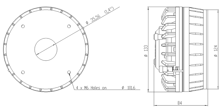 drawing & mounting du moteur de compression coaxial BMS Moteur de compression coaxial BMS 4593, 8+8 ohm, sortie 1.4 pouce