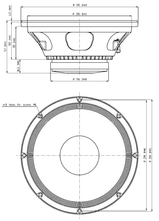 Image Dimensions & Montage (1/2) haut parleur à cône Eighteen Sound Haut-parleur 18 Sound 12W500, 4 ohm, 12 pouce