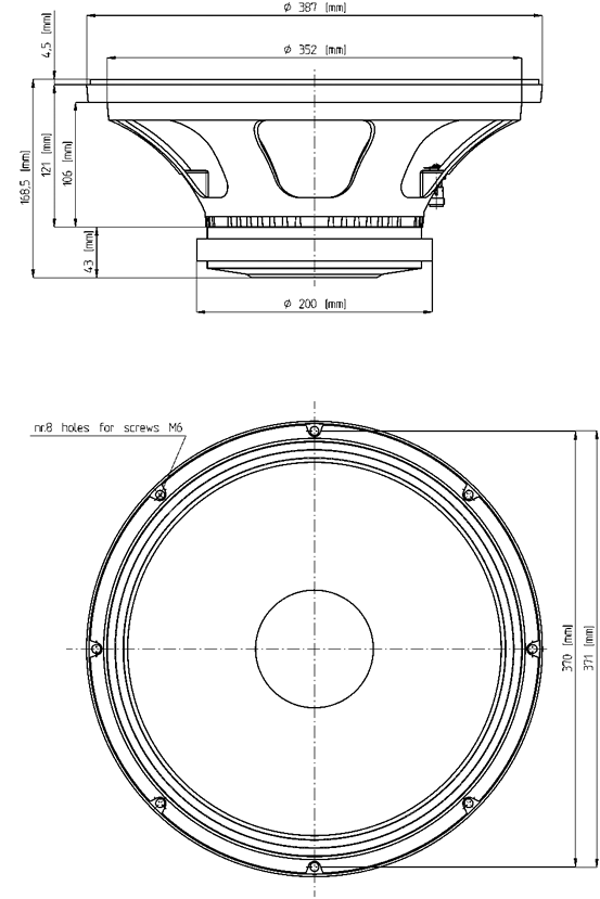 Image Dimensions & Montage (1/2) haut parleur à cône Eighteen Sound Haut-parleur 18 Sound 15W700, 8 ohm, 15 pouce