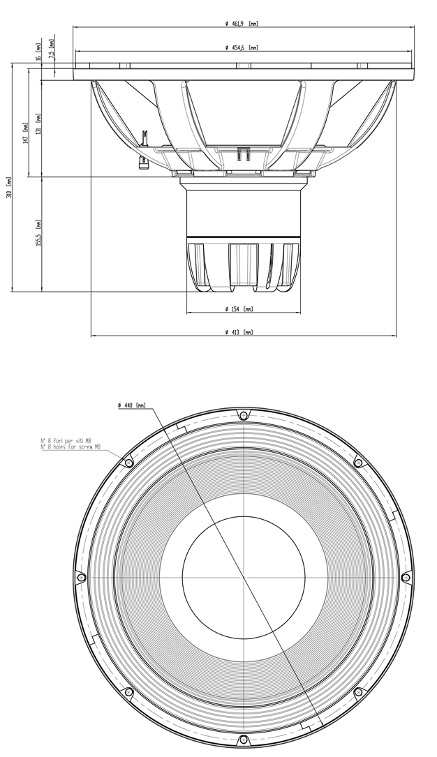 Grille TLHP pour haut-parleur 12 pouce, diamètre extérieur 310 mm, acier  épais finition noire, trous