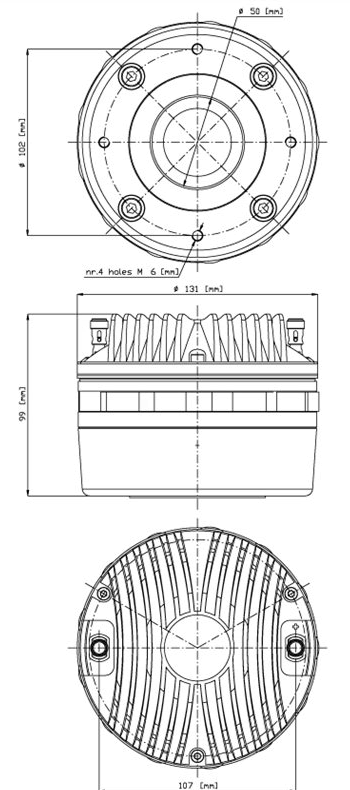 drawing & mounting du moteur de compression Eighteen Sound Moteur de compression 18 Sound ND2060A, 8 ohm, sortie 2 pouce