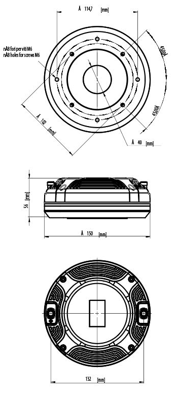 drawing & mounting du moteur de compression Eighteen Sound Moteur de compression 18 Sound ND4015Ti2, 8 ohm, sortie 1.5 pouce