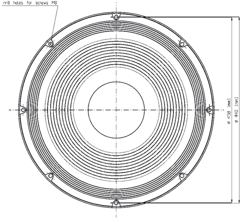 Image Drawing & Mounting (2/2) haut parleur à cône Eighteen Sound Haut-parleur 18 Sound 18ND9300, 8 ohm, 18 pouce