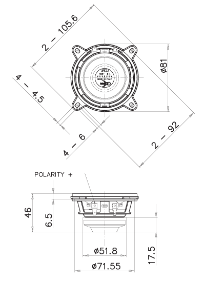 Image Drawing & Mounting haut parleur à cône Faital Pro Haut-parleur large-bande FaitalPRO 3FE22, 8 ohm, 3 pouce