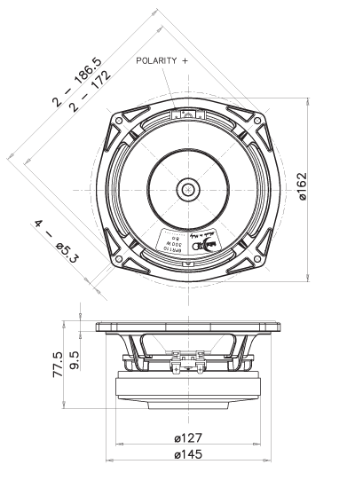 drawing & mounting du haut parleur à cône Faital Pro Haut-parleur FaitalPRO 6PR110, 8 ohm, 6.5 pouce