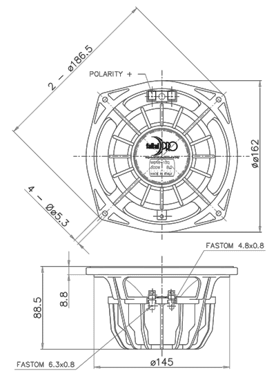drawing & mounting du haut parleur bicône Faital Pro Haut-parleur bicône FaitalPRO 6PR150, 8 ohm, 6.5 pouce