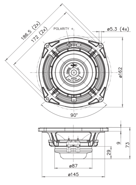 drawing & mounting du haut parleur à cône Faital Pro Haut-parleur FaitalPRO 6PR160, 8 ohm, 6.5 pouce