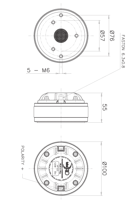 Image Dimensions & Montage moteur de compression Faital Pro Moteur de compression driver FaitalPRO HF103, 8 ohm, 1 pouce
