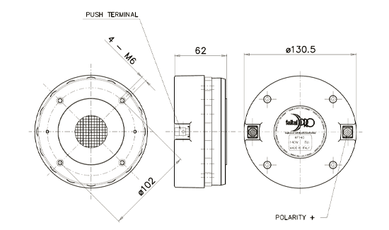 Image Dimensions & Montage moteur de compression Faital Pro Moteur de compression FaitalPRO HF140, 8 ohm, 1.4 pouce