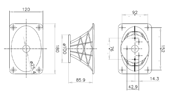 Image Dimensions & Montage pavillon Faital Pro Pavillon FaitalPRO STH100, 1 pouce, façade 180 x 120 mm