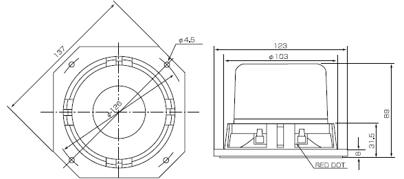 drawing & mounting du haut parleur à cône Fostex Haut-parleur large-bande Fostex F120A, 8 ohm, 123 x 123 mm