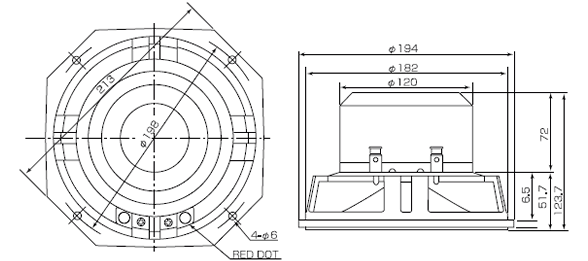 drawing & mounting du haut parleur à cône Fostex HP Cône Fostex F200A (8Ohm)
