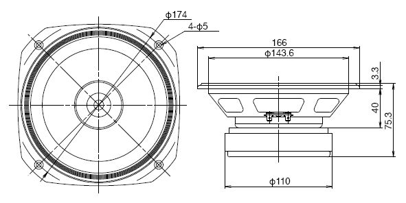 drawing & mounting du haut parleur bicône Fostex Haut-parleur large-bande Fostex FE166En, 8 ohm, 166 x 166 mm