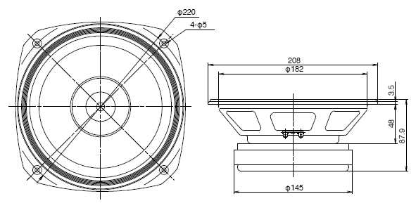 drawing & mounting du haut parleur bicône Fostex Haut-parleur large-bande Fostex FE206En, 8 ohm, 208 x 208 mm