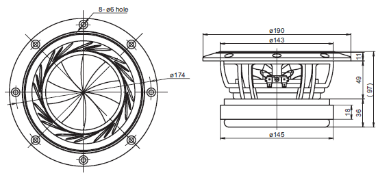drawing & mounting du haut parleur à cône Fostex Haut-parleur Fostex FW168HR, 8 ohm, 19 cm