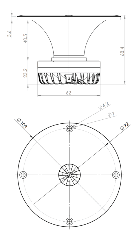 Image Drawing & Mounting moteur de compression .Kartesian Moteur de compression Kartesian Cmp25_vHP-H, 4 ohm, sortie 1 pouce