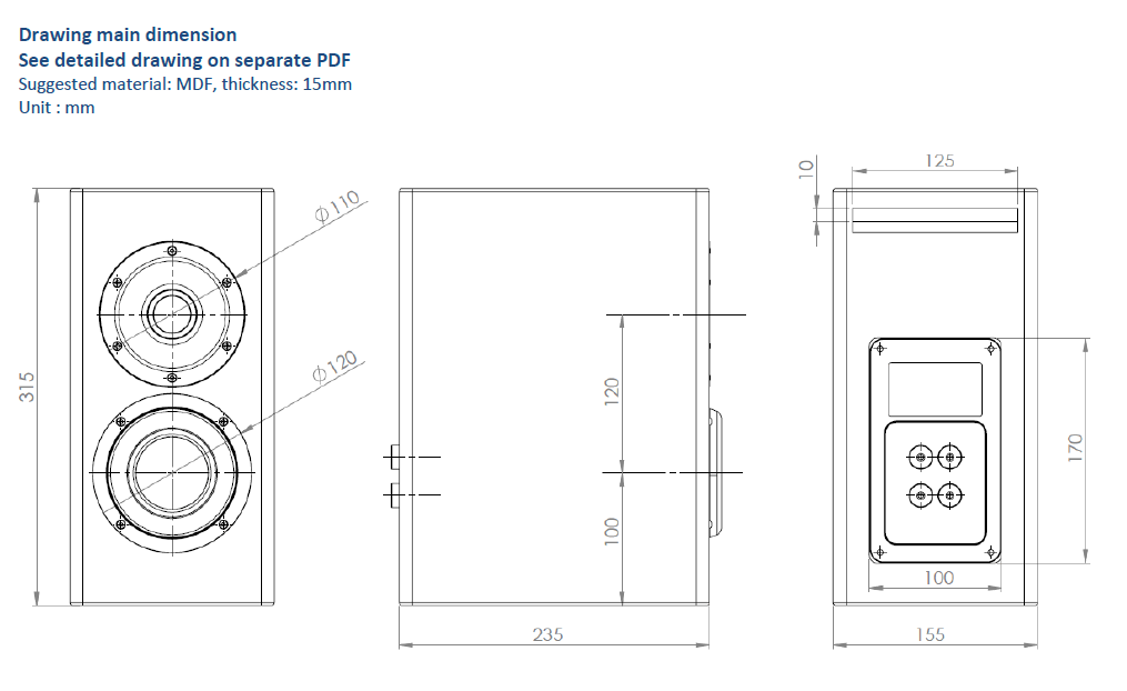 Image Drawing & Mounting (2/2) kit enceinte .Kartesian Kit enceinte bibliothèque Kartesian Kourtisane 4.8, avec haut-parleurs et filtre passif, bornier, amortissement et vis (sans caisse)