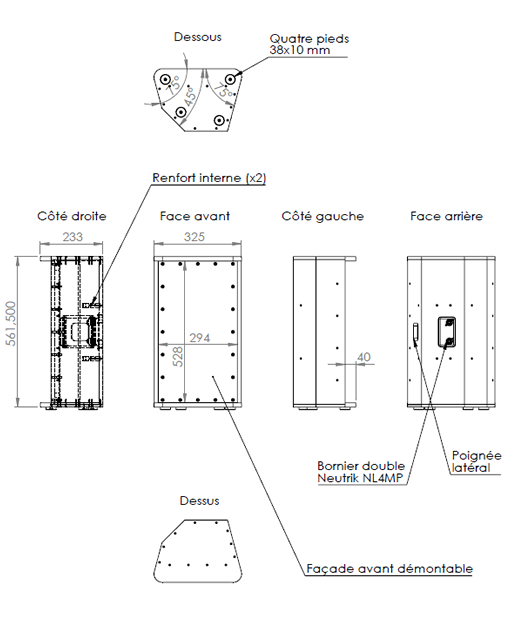 Image Drawing & Mounting kit ébénisterie La-Planche-de-Bois.fr Kit ébénisterie EB-ST05, pour Haut-parleur 10 pouce + Compression Pavillon, contre-plaqué Bouleau de Finlande 15 mm