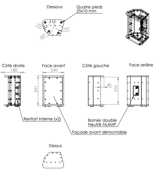 drawing & mounting du kit ébénisterie La-Planche-de-Bois.fr Kit ébénisterie EB-ST07, pour Haut-parleur 6.5 pouce + Tweeter, contre-plaqué Bouleau de Finlande 15 mm
