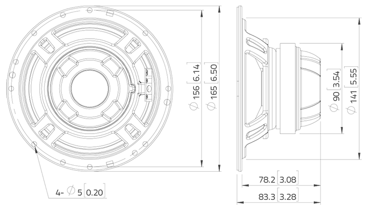 drawing & mounting du haut-parleur coaxial à une entrée LaVoce Haut-parleur coaxial Lavoce CSF061.21, 8 ohm, 6.5 pouce