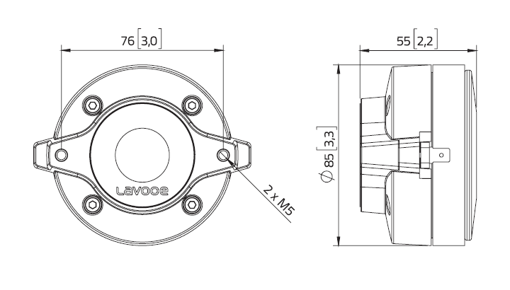 drawing & mounting du moteur de compression LaVoce Moteur d'aigu Lavoce DF10.101L, 8 ohm, 1.0 pouce