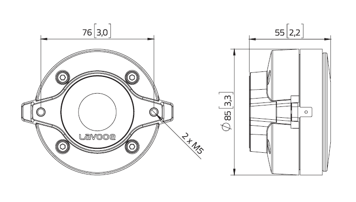 Image Drawing & Mounting moteur de compression LaVoce Moteur d'aigu Lavoce DF10.101LM, 8 ohm, 1.0 pouce