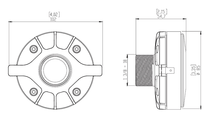 Image Drawing & Mounting moteur de compression LaVoce Moteur d'aigu Lavoce DF10.101LS, 8 ohm, 1.0 pouce