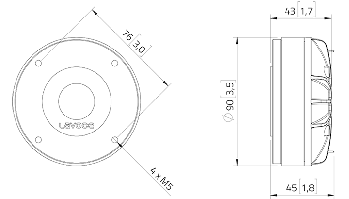 Image Drawing & Mounting moteur de compression LaVoce Moteur d'aigu Lavoce DF10.142LK, 8 ohm, 1.0 pouce