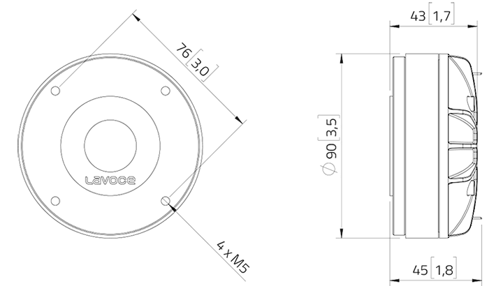 drawing & mounting du moteur de compression LaVoce Moteur d'aigu Lavoce DF10.142LK, 8 ohm, 1.0 pouce