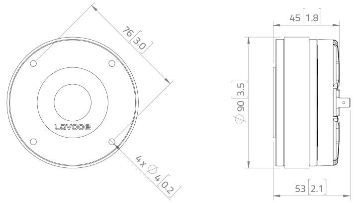 drawing & mounting du moteur de compression LaVoce Moteur d'aigu Lavoce DF10.14M, 8 ohm, 1.0 pouce
