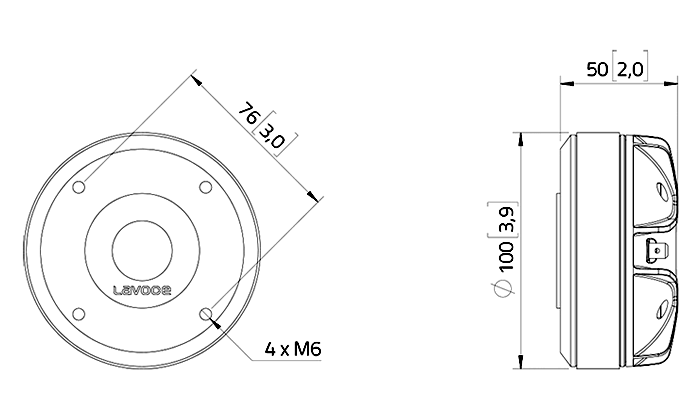 drawing & mounting du moteur de compression LaVoce Moteur d'aigu Lavoce DF10.171M, 8 ohm, 1.0 pouce