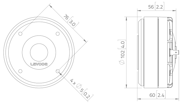 drawing & mounting du moteur de compression LaVoce Moteur d'aigu Lavoce DF10.17T, 8 ohm, 1.0 pouce