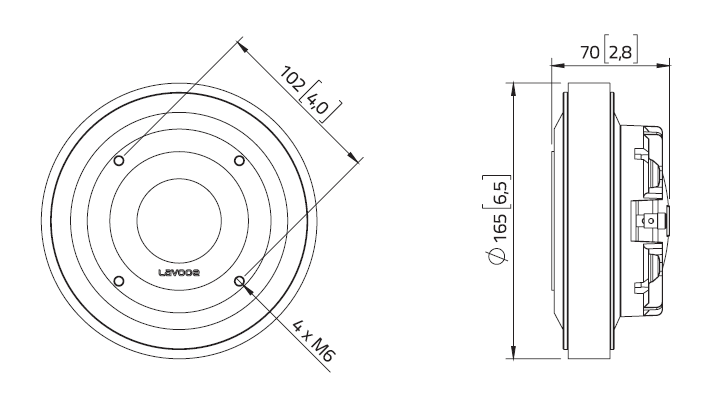 drawing & mounting du moteur de compression LaVoce Moteur d'aigu Lavoce DF20.30T, 8 ohm, 2.0 pouce