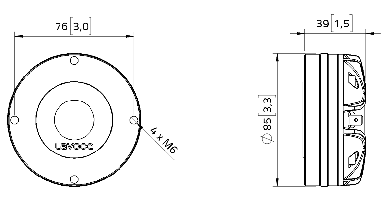 drawing & mounting du moteur de compression LaVoce Moteur d'aigu Lavoce DN10.172K, 8 ohm, 1.0 pouce