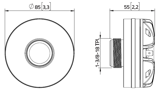 drawing & mounting du moteur de compression LaVoce Moteur d'aigu Lavoce DN10.172KS, 8 ohm, 1.0 pouce