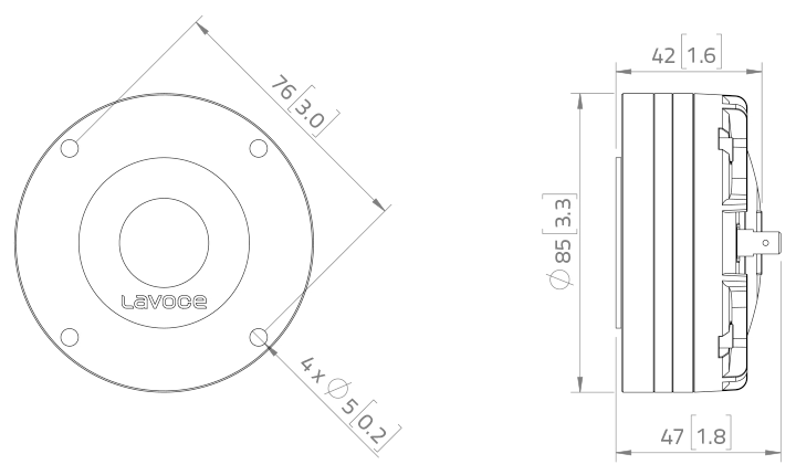 drawing & mounting du moteur de compression LaVoce Moteur d'aigu Lavoce DN10.17T, 8 ohm, 1.0 pouce