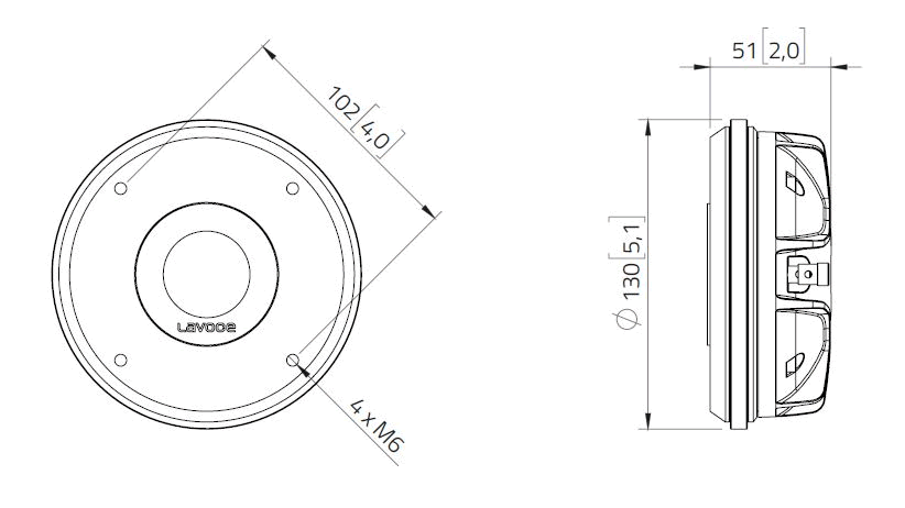Image Drawing & Mounting moteur de compression LaVoce Moteur d'aigu Lavoce DN14.300T, 8 ohm, 1.4 pouce