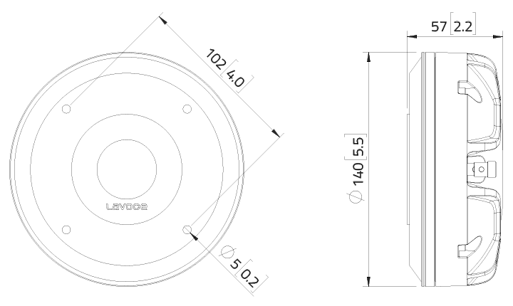 drawing & mounting du moteur de compression LaVoce Moteur d'aigu Lavoce DN14.40T, 8 ohm, 1.4 pouce