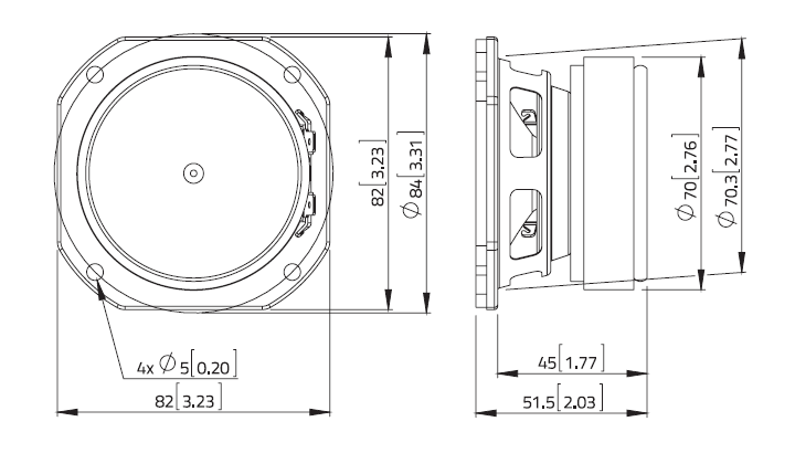 drawing & mounting du haut parleur à cône LaVoce Haut-parleur large-bande Lavoce FSF030.70, 8 ohm, 3 pouce