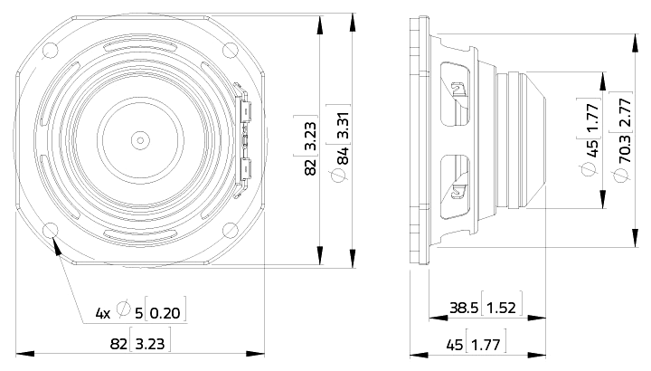 Image Dimensions & Montage haut parleur à cône LaVoce Haut-parleur large-bande Lavoce FSN030.71, 8 ohm, 3 pouce