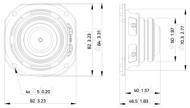 drawing & mounting du haut parleur à cône LaVoce Haut-parleur large-bande Lavoce FSN030.72, 16 ohm, 3 pouce