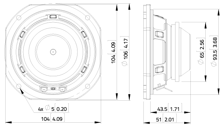 drawing & mounting du haut parleur à cône LaVoce Haut-parleur large-bande Lavoce FSN041.00, 16 ohm, 4 pouce