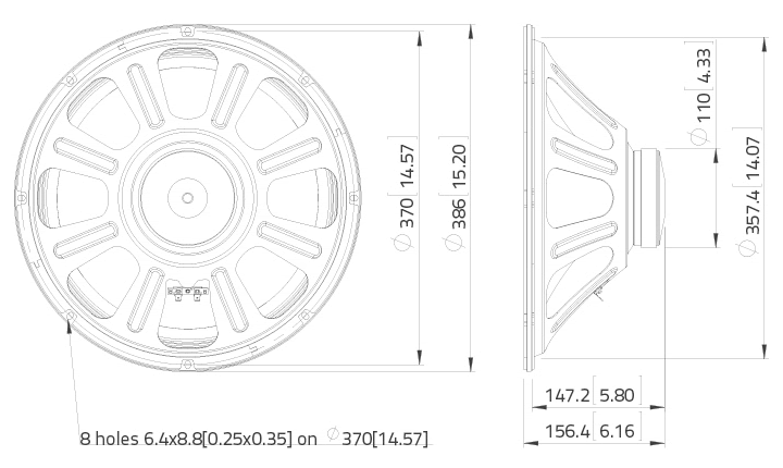 drawing & mounting du haut parleur à cône LaVoce Haut-parleur guitare basse Lavoce LBASS15-15-8, 8 ohm, 15 pouce