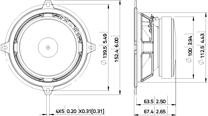 Image Drawing & Mounting haut parleur à cône LaVoce Haut-parleur Lavoce MSF051.22, 8 ohm, 5 pouce